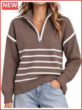 Quarter Zip Pullover Sweater Long Sleeve Collared Knit Top